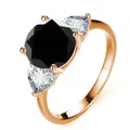 Eleganter 925er Silberring mit großem schwarzem Stein und Roségold-Band für Damen - Roségold Schwarzer Moissanit / US 5