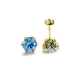 Squisiti orecchini a lobo in argento S925 placcato oro con pietre moissanite blu tonde - Blu Zaffiro
