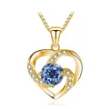 S925 silver heart necklace with blue moissanite stone and gold finish for women - 925 Silver / Gold Royal Blue