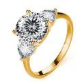 Ring aus 925er Silber mit großem runden Hauptstein und herzförmigen Seitensteinen - Gold und Transparent / US 5