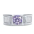 Classic men's 925 silver ring featuring a round purple moissanite and pave setting - Size 8 / Light Purple