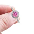 Ring van S925 sterling zilver met roze moissaniet en glanzende halo-zetting - Zilveren Halo Strass Stijl (22-4-R-1CT)