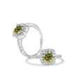 Macro detail of S925 sterling silver ring with yellow-green moissanite and halo setting - US 5 / Yellow-Green