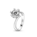 S925 Sterlingsilber Ring mit 2 Karat Moissanit in brillanter Blütenblatt-Fassung - Weiß 100-Facetten-Schliff