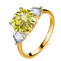 Luxuriöser 925 Silberring mit gelbem 3 Karat Edelstein und herzförmigen Seitensteinen - Gold Zitronengelb