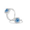 Silver S925 sterling ring set with blue round cut moissanite in square halo setting - US 5 / Sapphire Blue