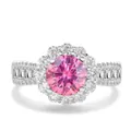 S925 Sterling Zilveren Ring met Roze Moissanite en Diamanten aan de Zijkant - Luxe Bloem Halo Stijl (25-5-R-2CT)