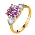 Silberring 925 mit rosa 3 Karat Moissanit und Herz-Seitensteinen in Gold-Finish - Gold Rosa