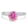 Ring van S925 sterling zilver met roze moissaniet en klassieke vier-klauwzetting - Eenvoudige Vierpoot-stijl (19-13-R2CT)