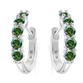 Elegant S925 sterling silver C-shaped hoop earrings with five green moissanite gemstones - Dark Green Row Style