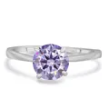 Anello in argento sterling S925 con moissanite rotonda viola chiaro e montatura a 4 griffe - US 5 / Stile Minimalista Argento a Quattro Griffe (19-13-R2CT)