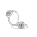 S925 sterling silver moissanite halo ring set with round cut stone and pavé band - 100-Facet Cut