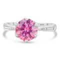Roze moissanite ring in S925 sterling zilver met ronde steen en zijaccenten - Groot Karaat Ronde Hoofdsteen Stijl (18-6-R3CT)