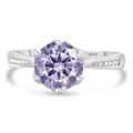 Anello in argento sterling S925 con moissanite viola rotonda in montatura classica a sei griffe - US 5 / Stile Splendido Argento a Sei Griffe (18-6-R3CT)