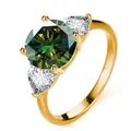 Ring aus 925er Silber mit grünem Edelstein und Herz-Seitensteinen in Gold-Finish - Gold Dunkelgrün
