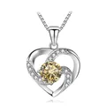 S925 silver heart necklace with champagne moissanite pendant on a box chain - 925 Silver / Silver Champagne