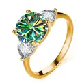 3 Karat Moissanit Ring in Gold mit rundem mehrfarbigem Hauptstein und Herzsteinen - Gold Türkisblau