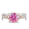 Ring van S925 sterling zilver met roze moissaniet en tweekleurig kruislings ontwerp - Tweekleurige Kruis Halo Stijl (27-9-R-2CT)