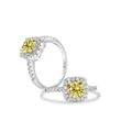 S925 sterling silver ring with princess cut yellow moissanite and halo setting - Lemon Yellow