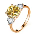 925 Silberring mit rundem gelbem Moissanit und herzförmigen Seitensteinen - Roségold Goldgelb