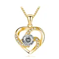 Golden heart necklace with round solitaire moissanite and side diamond accents - 925 Silver / Gold 100-Facet Cut