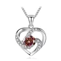 S925 silver heart necklace with champagne round stone and pavé accents in silver - 925 Silver / Silver / Lucky Red
