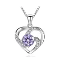 Silver heart necklace with interlocking double hearts and a large round purple gemstone - 925 Silver / Silver Light Purple