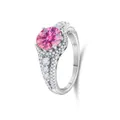Roze moissanite ring van S925 sterling zilver met ronde snede en klassieke vierpootszetting - Pave Halo Stijl (25-11-R2CT)