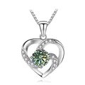 Moissanite Heart Pendant Necklace in S925 Sterling Silver with Eternal Heart Design - 925 Silver / Silver Blue-Green