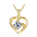 Elegant gold heart pendant necklace with moissanite center stone and pavé accents - 925 Silver / Gold White
