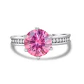 Roze moissaniet ring in S925 sterling zilver met klassieke zes-klauw zetting voor dames - Klassieke Zespoot Zijsteen Stijl (24-7-R-3CT)