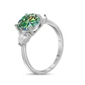 Classic S925 sterling silver ring with a 3-carat round moissanite and pear side stones - US 5 / Teal