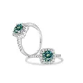 S925 sterling silver ring with round blue-green moissanite and halo diamond setting - Teal