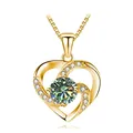 Asymmetric double heart gold necklace featuring a brilliant round green moissanite stone - 925 Silver / Gold Blue Green
