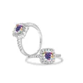 S925 sterling silver ring featuring a round rainbow moissanite with side accent stones - AB Color