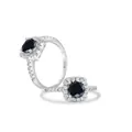 S925 sterling silver ring featuring a round black gemstone with halo pavé diamonds - Black