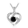 S925 sterling silver heart necklace featuring a round black moissanite and white zircons - 925 Silver / Silver Black