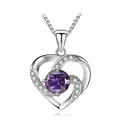 S925 sterling silver heart necklace with large purple moissanite and box chain - 925 Silver / Silver Purplish Red