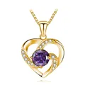 Golden heart necklace with a large round purple gemstone and small white accents - 925 Silver / Gold Purple