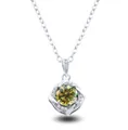 Detail of S925 silver necklace with square twisted pendant and yellow-green moissanite - 1CT Moissanite / Olive Green