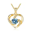Elegant gold heart necklace with blue moissanite stone and sparkling white diamonds - 925 Silver / Gold Sea Blue