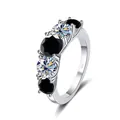 Anello in argento sterling S925 con pietre di moissanite bianche e nere alternate - Nero