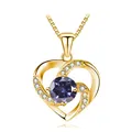 Golden heart necklace with purple gemstone and small diamonds on a thin box chain - 925 Silver / Gold / Violet Blue
