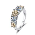 S925 sterling silver band ring with five champagne and clear round cut moissanite stones - US 5 / Original Yellow