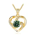 Gold heart pendant necklace with green moissanite center and sparkling white stones - 925 Silver / Gold Emerald Green