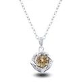 Macro shot of S925 silver necklace with champagne center stone and square halo design - 1CT Moissanite / Original Yellow