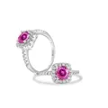 S925 sterling silver ring with pink round gemstone and pavé diamond setting - Multi-faceted Pink