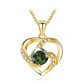 Golden heart necklace with green moissanite pendant and fine diamond accents - 925 Silver / Gold Dark Green