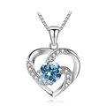 Sterling silver heart pendant necklace featuring a round blue moissanite center stone - 925 Silver / Silver Sea Blue