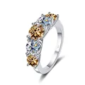 S925 sterling silver five-stone ring with champagne and white moissanite stones - US 5 / Champagne